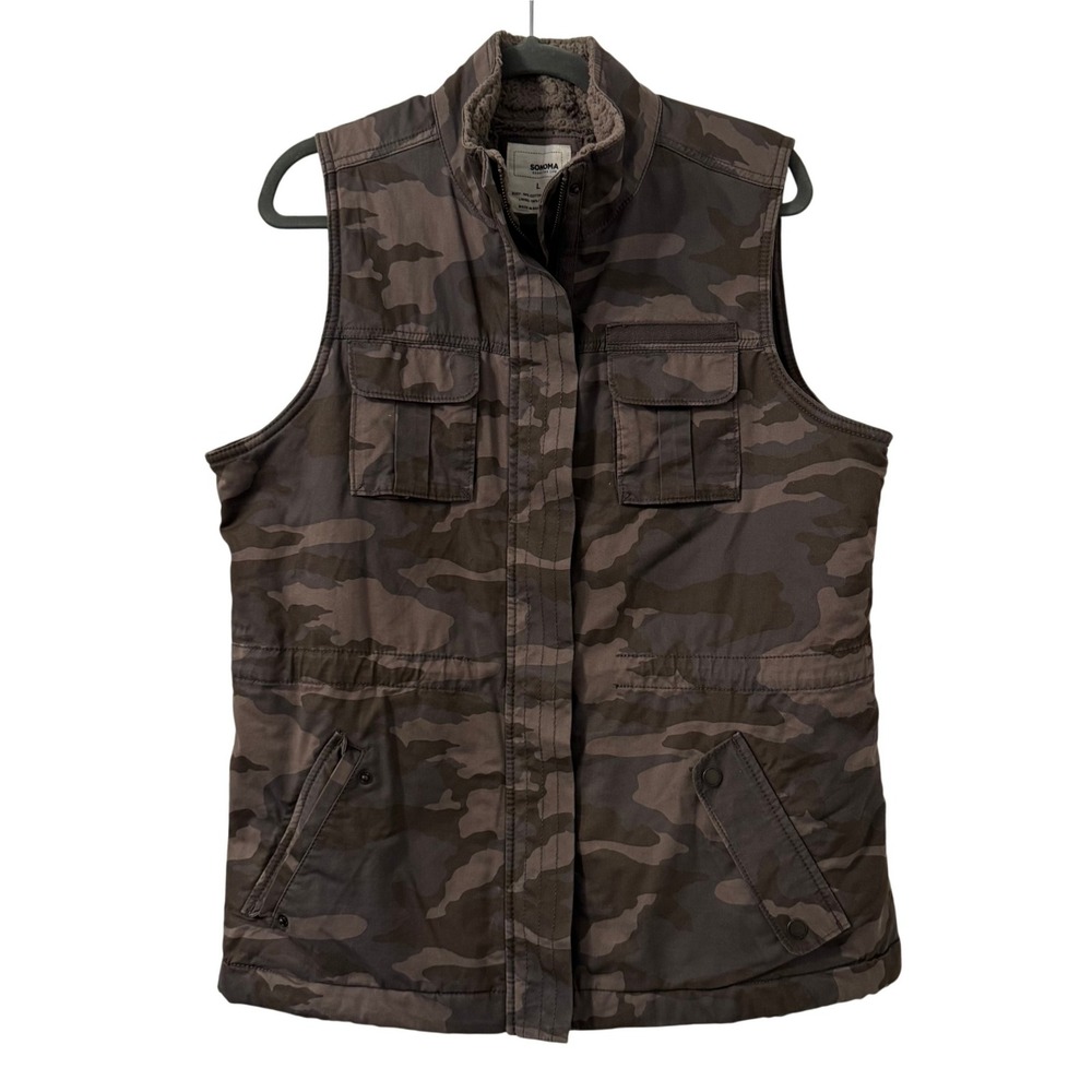 SONOMA Camouflage Vest Womens L Sherpa Lined Utility Pockets‎ Outdoor